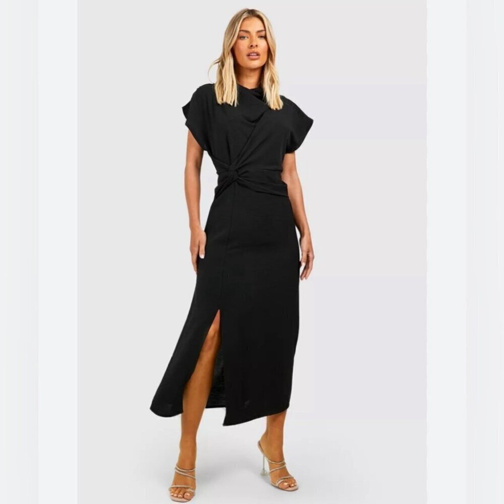 * Topshop Black Draped Slit Front Midi Dress Size XS